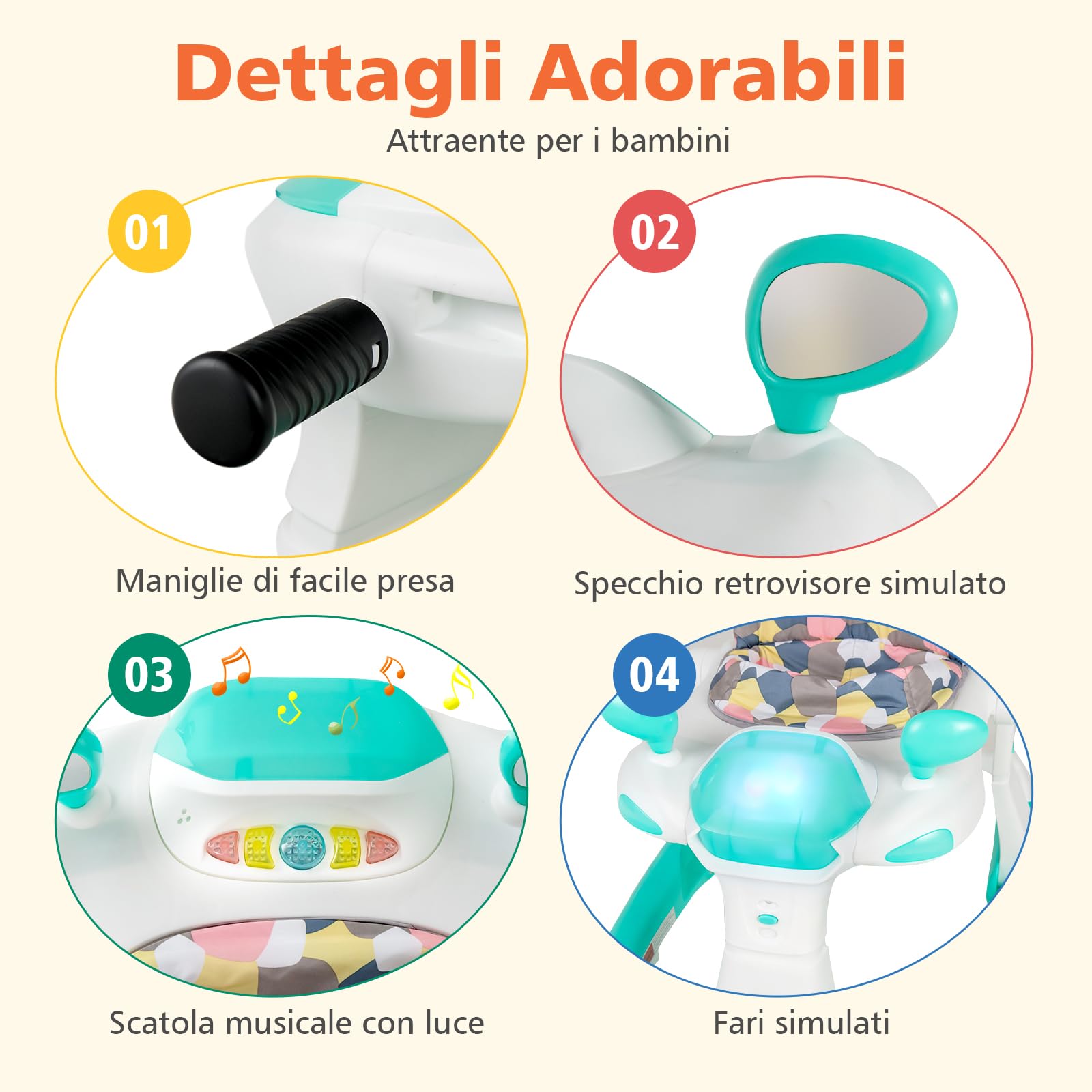 RELAX4LIFE 2 in 1 Girello Neonato 6-18 Mesi, Primi Passi Pieghevole per Bambini con Altezza e Velocità Regolabili, Musica e Luce, Cuscino Rimovibile e Lavabile, Fino a 15 KG (BLU)