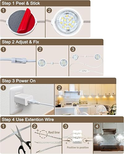 Miniatura 6 de Luces LED blancas regulables para debajo del gabinete, luces de armario cableadas, aplicación Bluetooth inteligente, control remoto debajo del