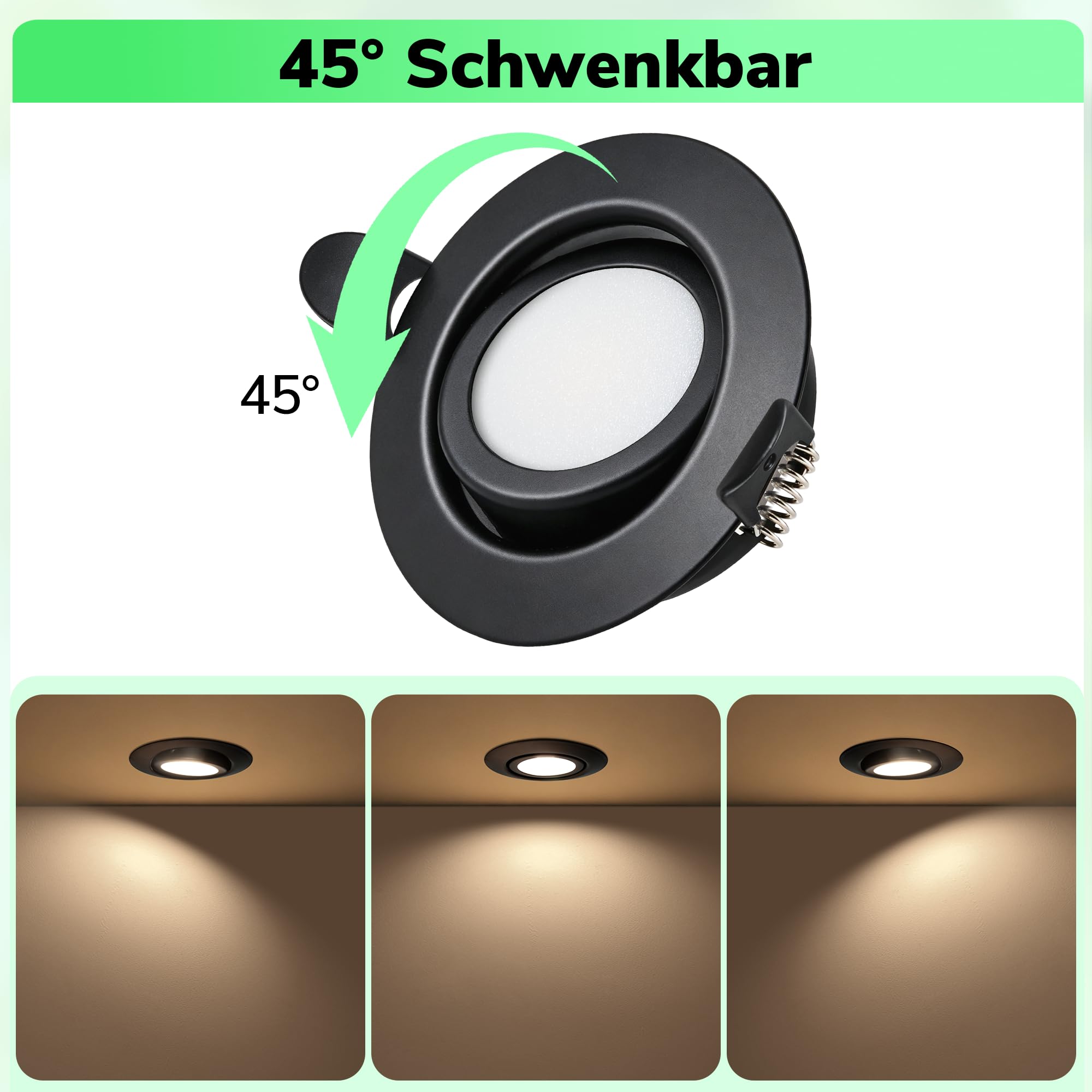 Faretto LED da incasso 230V (dimmerabile a 3 livelli), faretto da soffitto orientabile a 45°, 6W 3CCT (3000K/4000K/6000K), grado di protezione IP44 (per bagno), Ø65–80mm, Confezione da 6