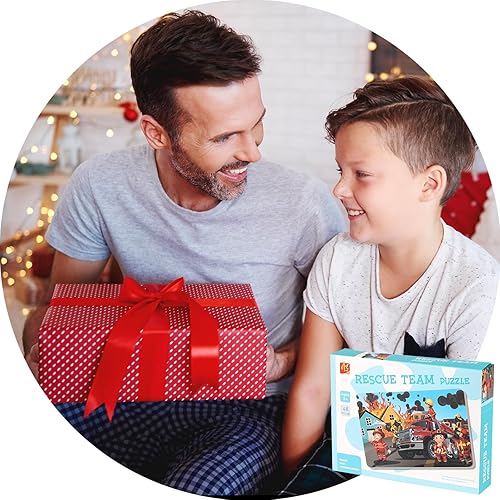 Miniatura 4 de SiTimmGer Rompecabezas de equipo de rescate para niños de 4 a 8 años, 48 piezas de rompecabezas de fuego de bomberos de dibujos animados, juguete