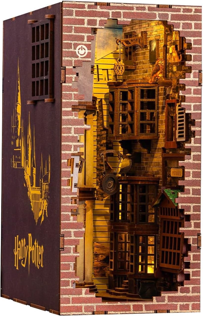 Revell Book Nook Kit Harry Potter - Diagon Alley Miniature DIY Kit 9" Booknook 3D Wooden Puzzle with LED Light Bookshelf Décor Gift for Adults Women Men