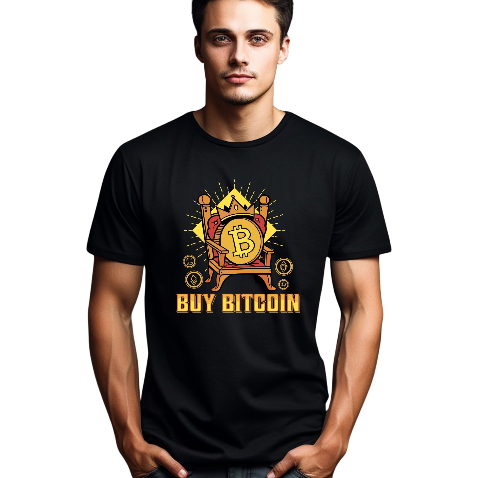 Seek Buy Love Bitcoin King Throne Graphic T-Shirt, Cryptocurrency Crown Tee, Crypto Trader Gift, Unisex Digital Currency Shirt