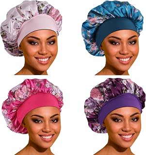 ROYBENS Satin Bonnet Hair Bonnet for Sleeping- 4 Pack Large Bonnets for Women with Elastic Soft Band for Curly Hair Braids