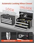 VEVOR Metal Tool Box, 20.5-inch, Portable Metal Tool Box with 3 Drawers, Small Tool Chest with EVA Liners, Ball Bearing Slide Drawers Locking & Powder Coated Finish, Multi-Function Tool Organizer