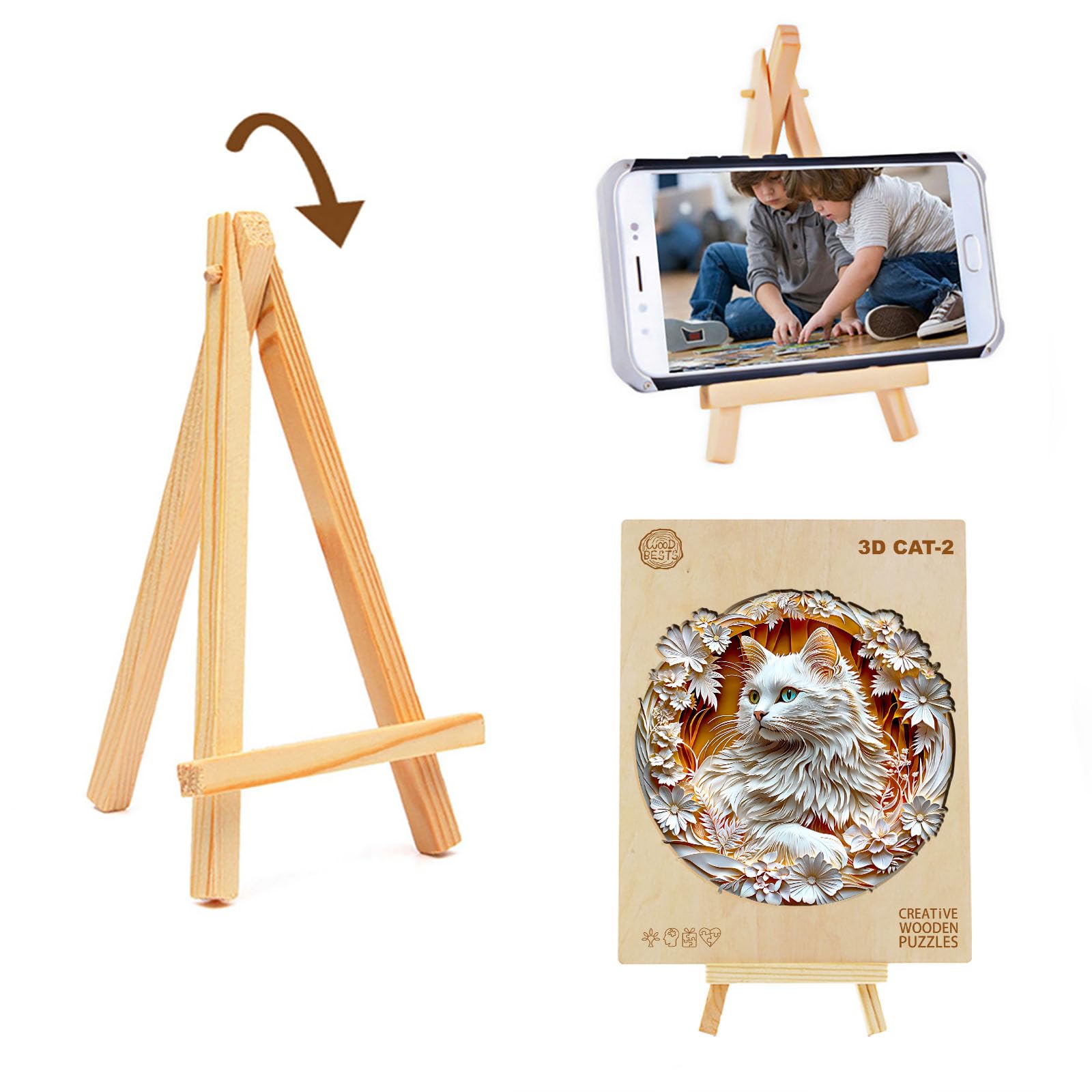 Drewniane puzzle dla dorosłych i dzieci, 3D, Cat-2, okrągłe, jedyne w swoim rodzaju puzzle, drewniane puzzle, dla dorosłych, z pudełkiem na prezent (L-300 sztuk)
