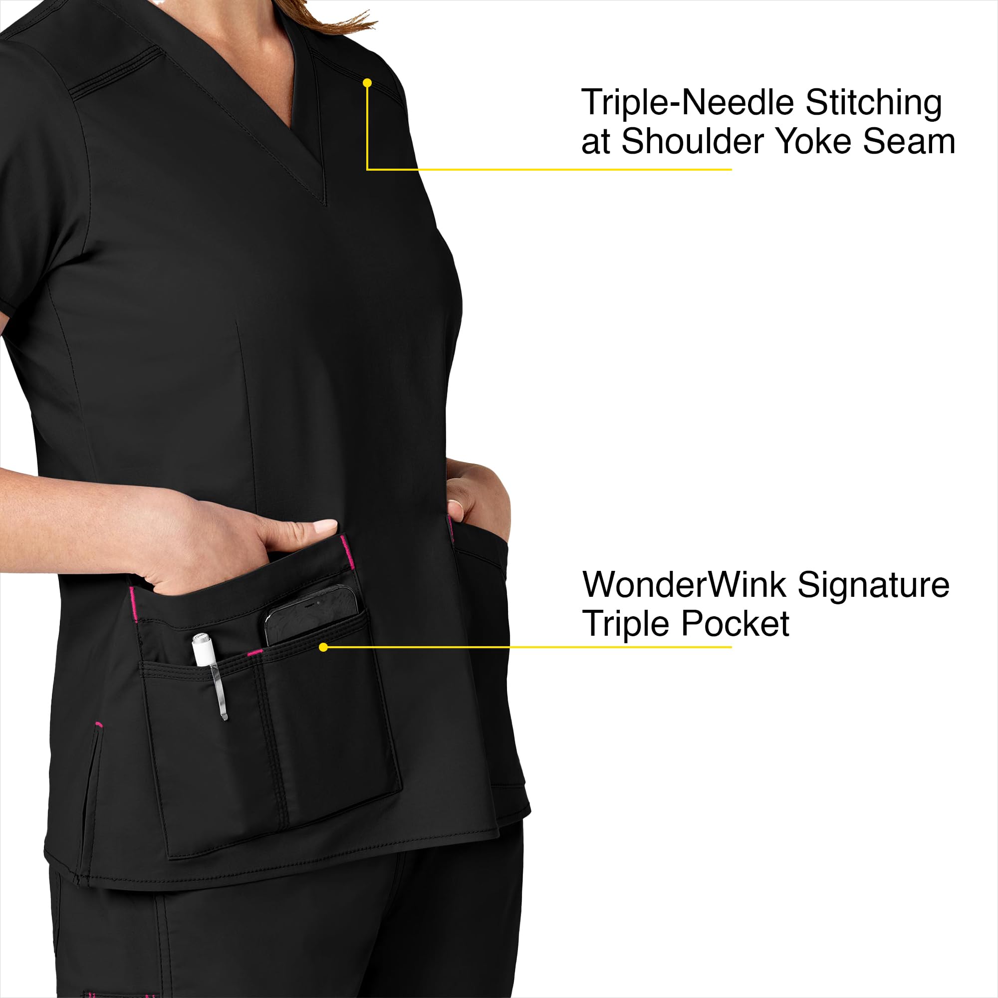 WonderWink Women's Wonderflex Verity Scrub Top, Black, X-Small