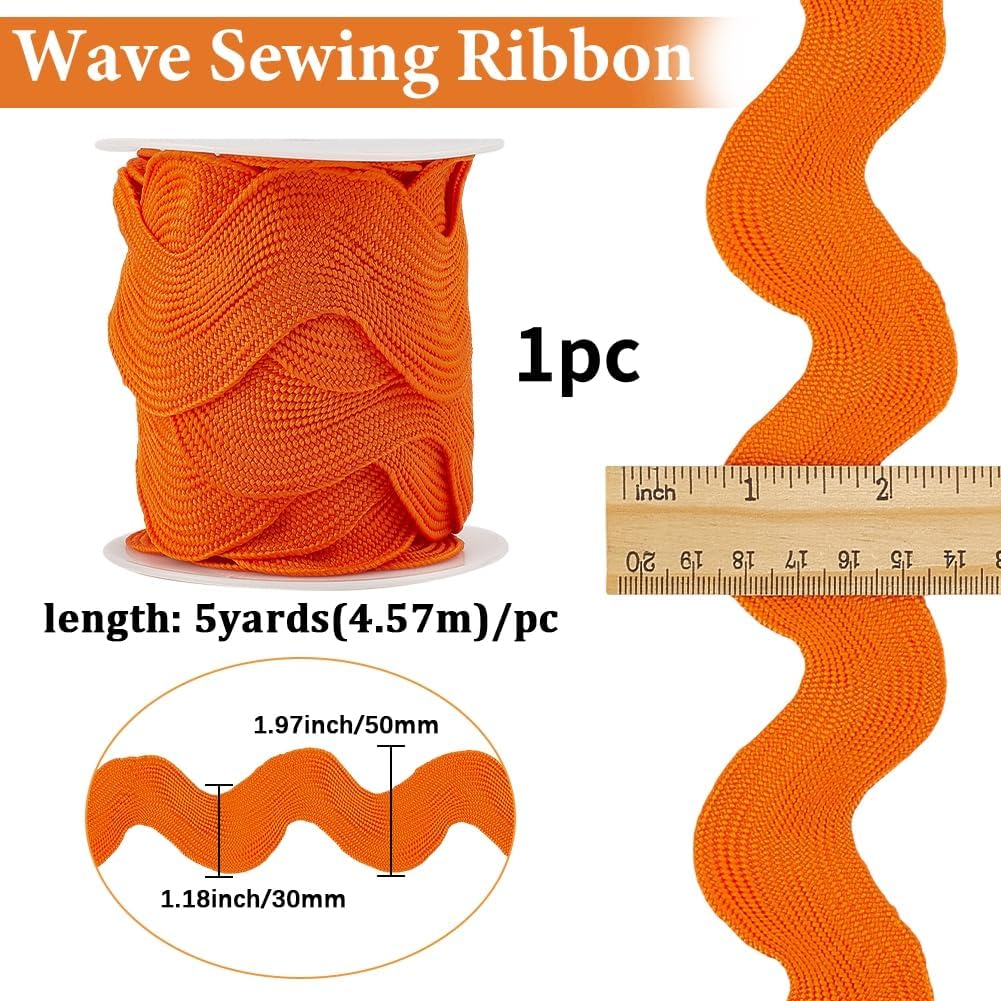 GORGECRAFT 1.2 Inch 5 Yards Rick Rack Trim Sewing RIC Rac Rickrack Lace Wave Ribbon Zig Zag Wave Bending Lace Trim Dark Orange S Shaped Woven Braided Fabric with Spool for DIY Crafts Wedding Dress