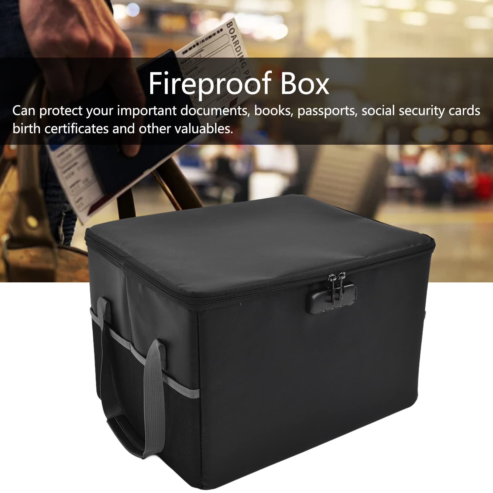 mumisuto Fireproof Document Bag with Lock, File Box, File Storage Organizer Box, Collapsible Portable File Box Home Office File Cabinet with Handle for Hanging Letter, Legal Folder