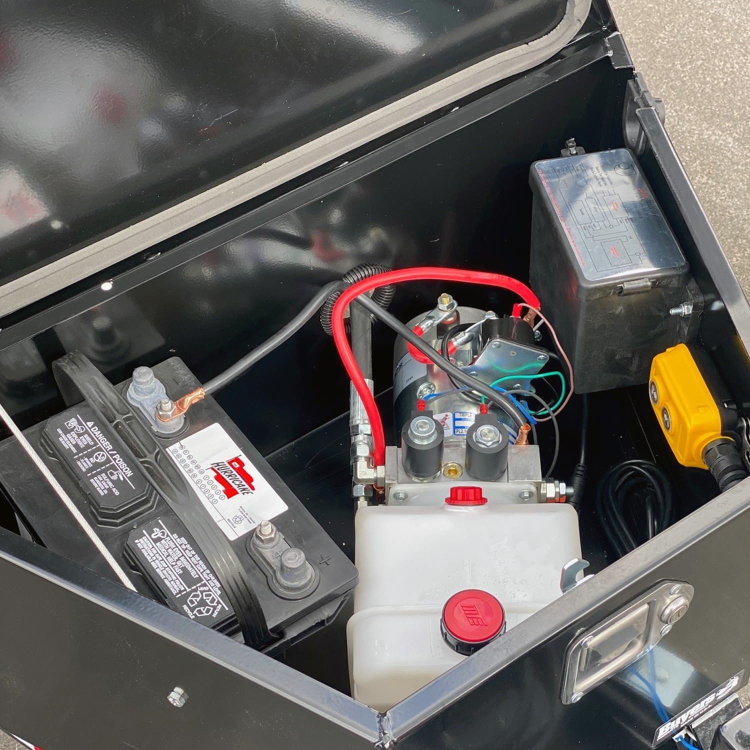Buyers Products 1701283 A-Frame Steel Pump Box, Battery Box For Dump Trailers, Gloss Black, Made In The USA, Predrilled Holes For Cables, Dump Trailer Accessories