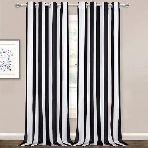 ASPMIZ Cortinas de ventana a rayas panel de cortina vertical a rayas blancas y negras cortinas de ventana con ojales para decoración de dormitorio