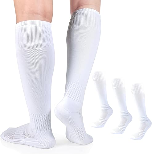 LO SHOKIM Calcetines de fútbol para niños, calcetines de fútbol para niñas, calcetines hasta la rodilla, calcetines de béisbol, softbol, atléticos,