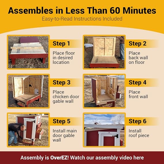 OverEZ Classic Large Chicken Coop for Up to 15 Chickens - Nesting Box - Large Bird, Poultry and Hen House Made from Wood, Made in USA