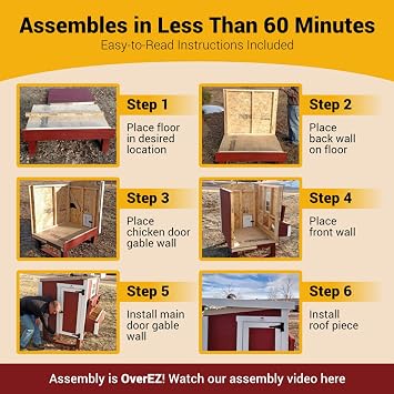 OverEZ Classic Large Chicken Coop for Up to 15 Chickens - Nesting Box - Large Bird, Poultry and Hen House Made from Wood, Made in USA