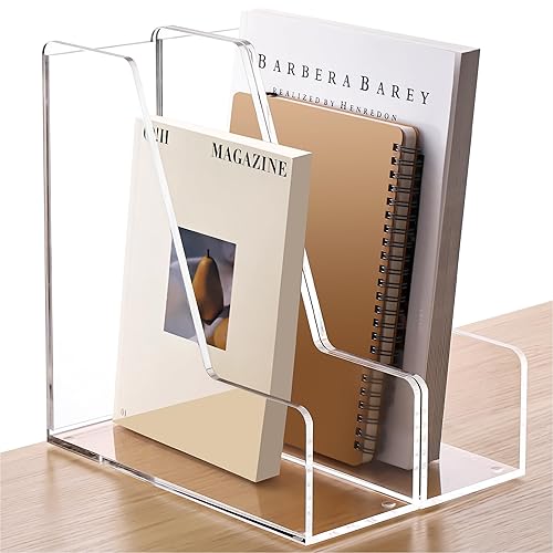 YUXUN Soporte de acrílico para archivos, organizador de escritorio transparente para archivos, revistas, carpetas, cuadernos, sobres, almacenamiento