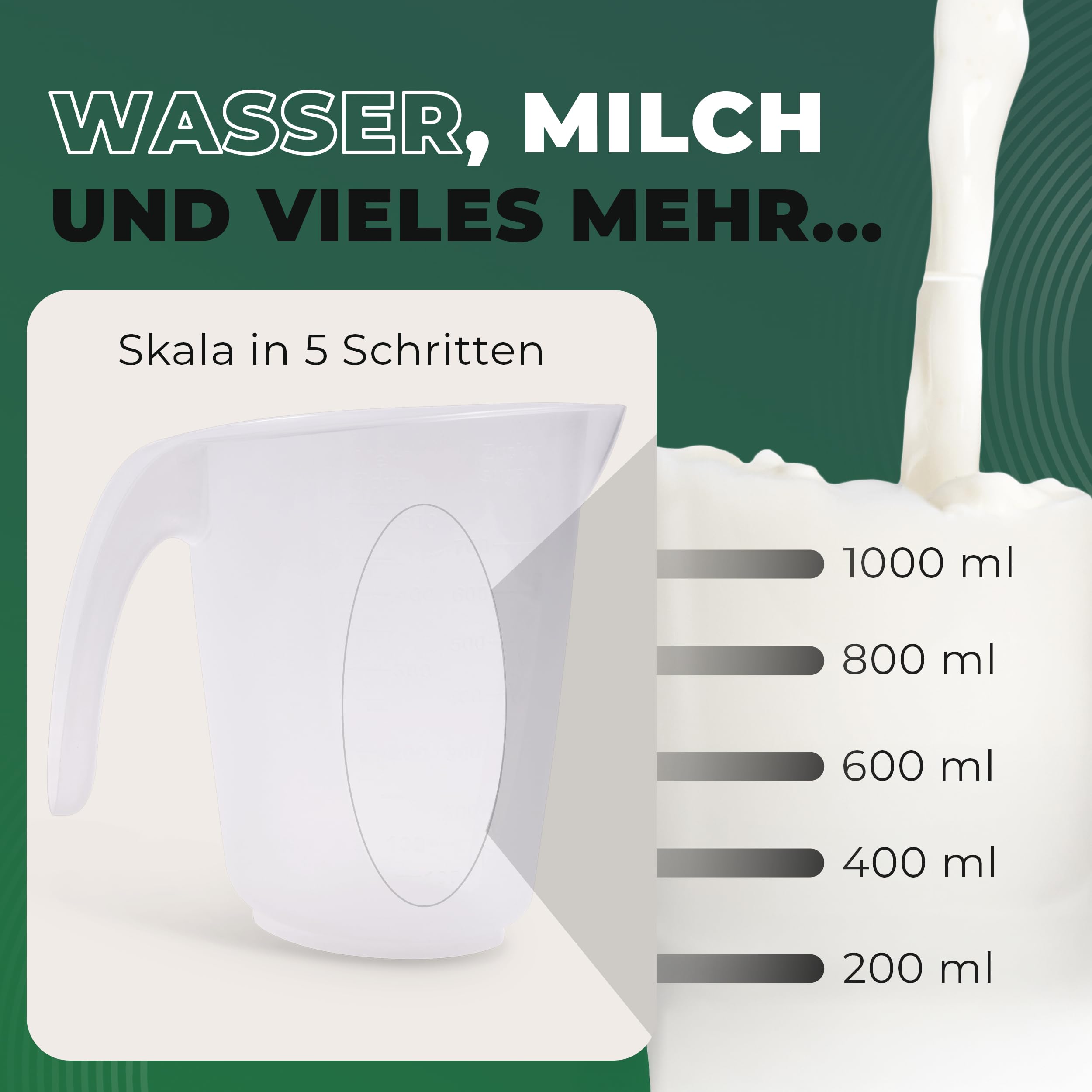 Novaliv Juego de 10 vasos medidores de 1 l, vaso medidor, 1000 ml, transparente, con escala transparente g/ml para líquidos de harina y azúcar, fabricado en Alemania, apto para lavavajillas