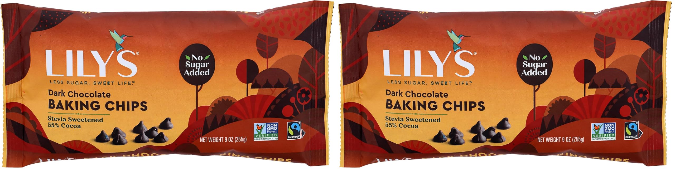 Lily's Sweets, Dark Chocolate Baking Chips, 9 Ounce (Pack of 2)