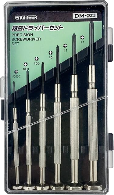 6 Piece Precision Screwdriver Set, Mini Sizes, Phillips (Cross Head) with Custom Hard case. ENGINEER dm-20