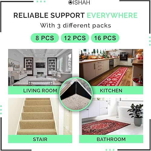 Miniatura 3 de 12 unidades de agarre para alfombra, almohadillas de cinta reutilizables para mantener la alfombra en la esquina y el lado plano, almohadillas de