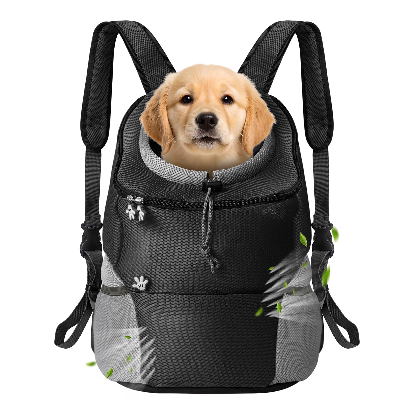 Bojury Pet Dog Carrier Backpack, Small Dog Cat Front Backpack, Breathable Adjustable Puppy Carrier with Safety Belt for Travel Hiking Cycling Walking Outdoor Black L