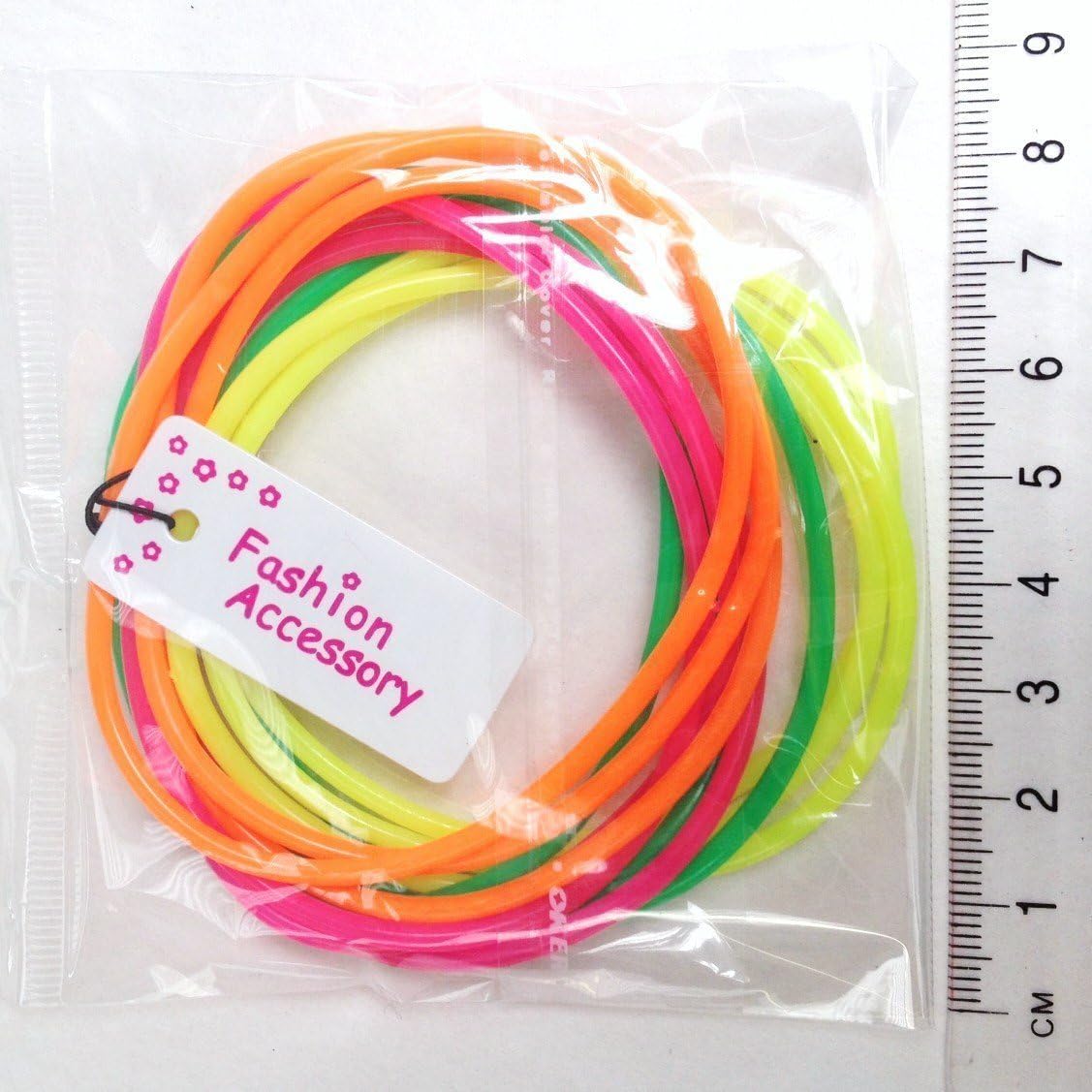 Inca Pack of 12 Neon Gummie Bracelets / Bright Bangles Gummy Bands - Great Party Bag Fillers and 80S Fancy Dress Accessories