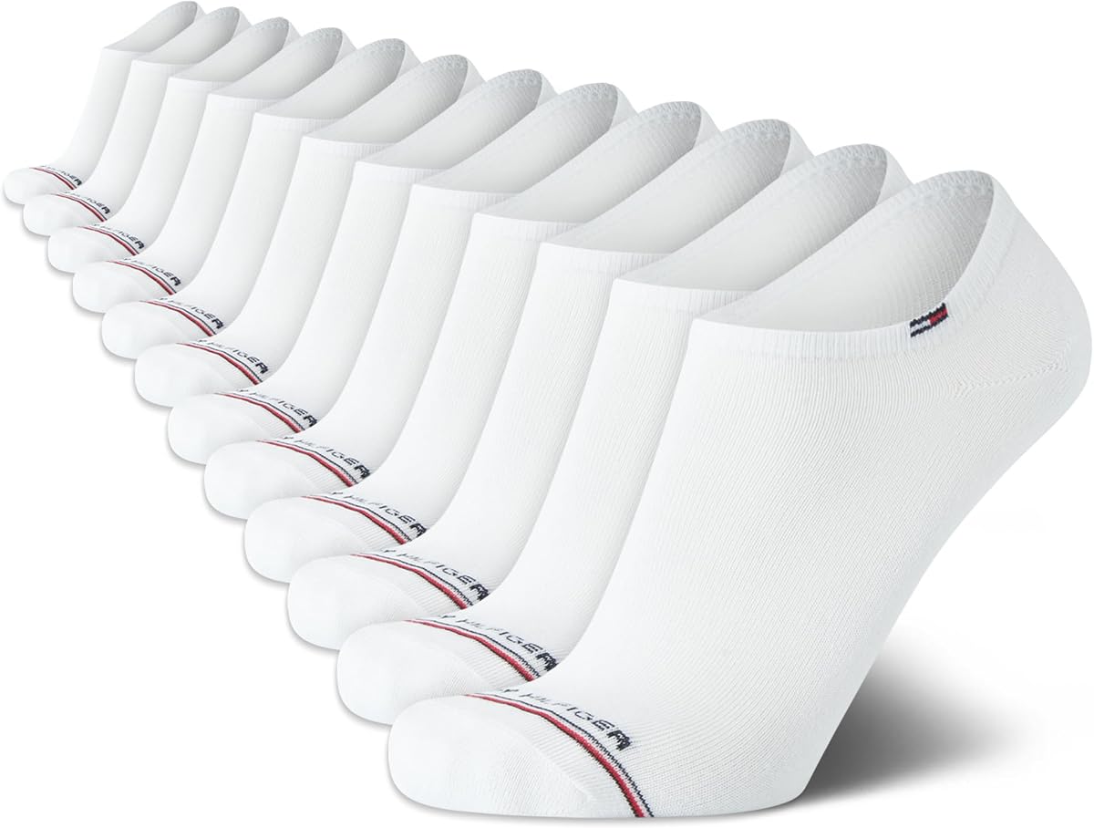 Tommy Hilfiger Mens 10 Pack Cotton Blend Athletic Invisible Liner Socks | Breathable Padded Footbed That Sits Below the Shoe Line, Silicone Heel Grip Keeps Them Put in Sneakers, Flats and Loafers