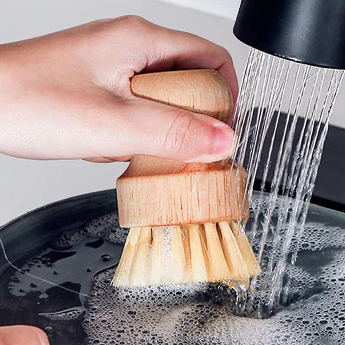MAGICLULU 3 Sätze Spülbürstenset Für Die Küche Klein Zum Reinigen Weichspüler Zauberstab Spülbürste Mit Seifenspender Mikrofaser Tücher Waschbecken Matte Kehrbürste Hölzern 4 Stück * 3