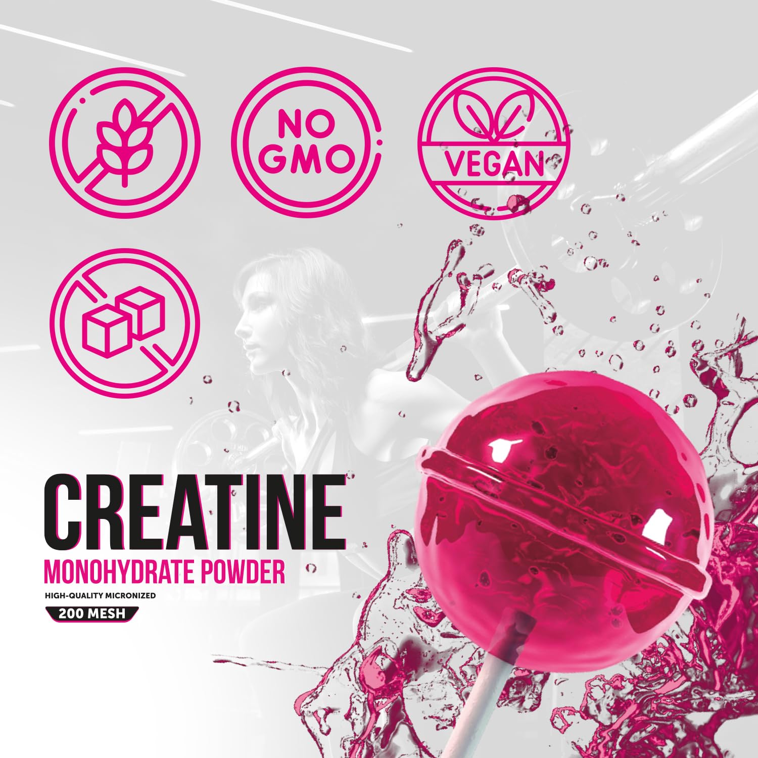 Foodelis Creatina Monohidratada en Polvo 500 g – Sabor Lollipop – 100% Creatina Micronizada – Alta Pureza – Sin Aditivos – Vegana – Alta Solubilidad – Incluye Dosificador