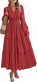 PRETTYGARDEN Women's 2026 Fall Wedding Guest Dresses Long Sleeve V Neck Flowy Elegant Holiday