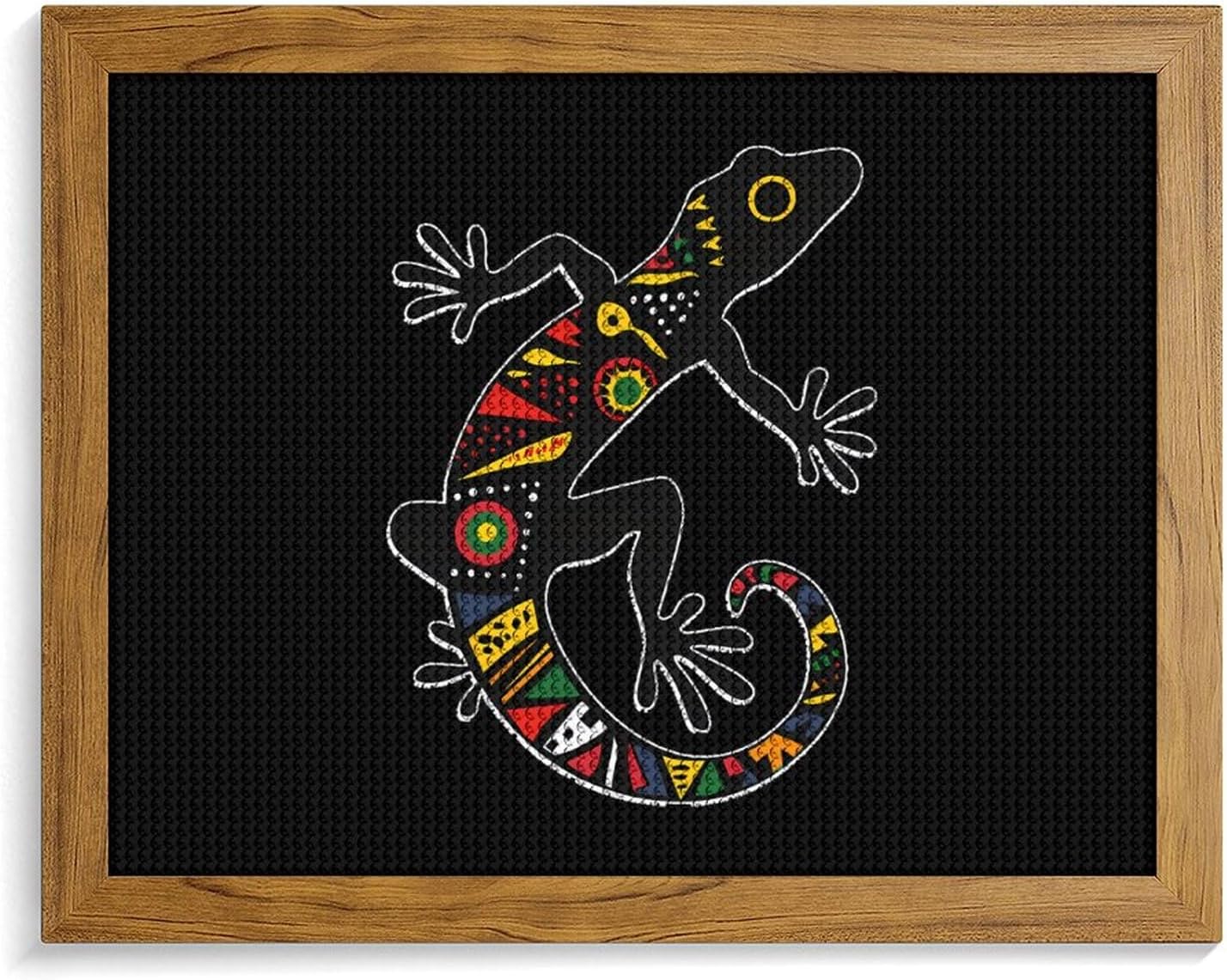 An African Gecko with Colorful Print Printed Diamond 5D Painting Kit 16x20in DIY Full Drill Craft with Tools for Home Wall Decor Gift Yellow Wood 50 * 40cm