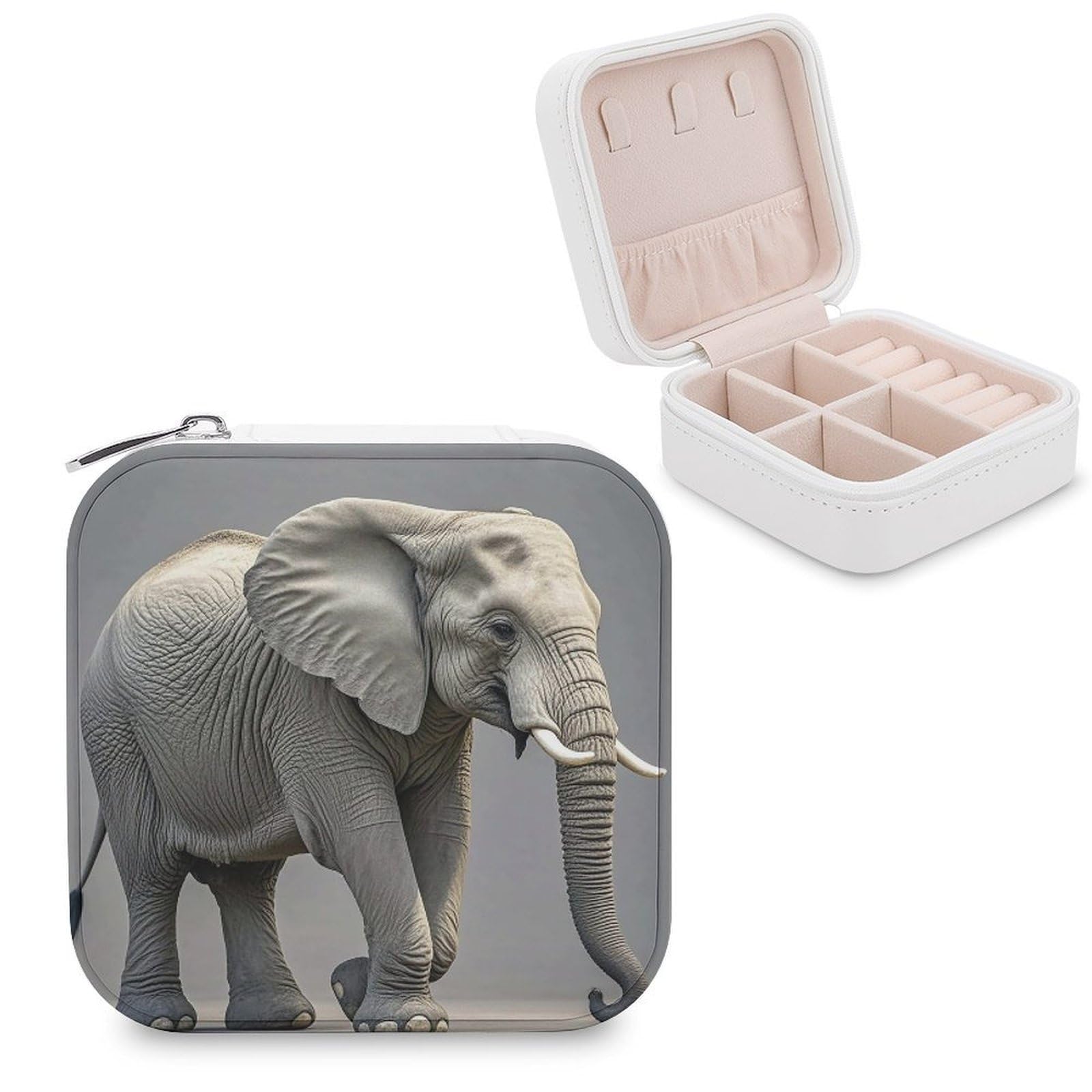 FekiLoot Elephant Jewelry Case Personalized Leather Jewelry Box Mini Travel Jewelry Case Small Portable Jewelry Organizer for Ring Earrings Necklace Bracelet