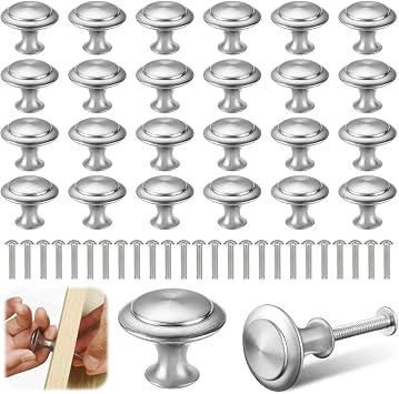25 Pcs Silver Cabinet Knobs,Stainless Steel Kitchen Handles for Cupboards