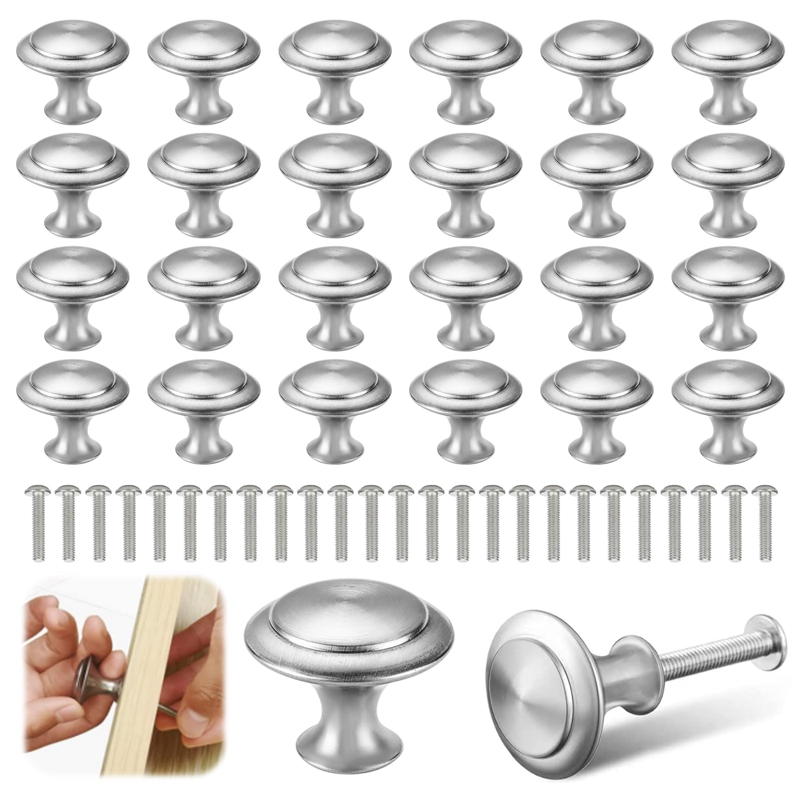 25 Pieces 30mm Silver Cabinet Knobs,Stainless Steel Kitchen Handles for Cupboards, Kitchen Cabinet Drawers Handles Pull Handle with Screws,Chrome Knobs for Drawers, Furniture and Home Renovation