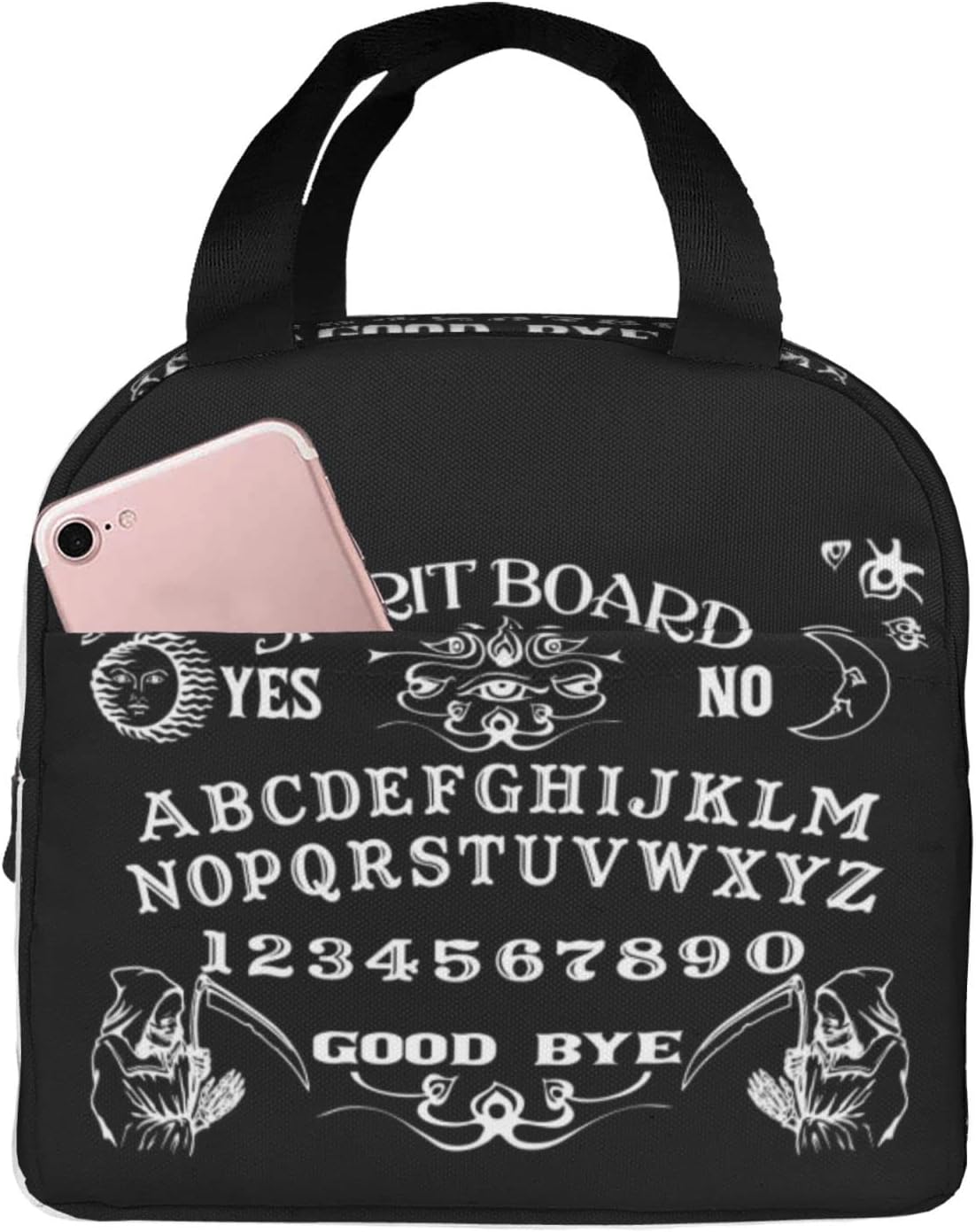 Vintage Skeleton Magic Ouija Spirit Board Black Reusable Insulated Lunch Bag For Women Men Waterproof Tote Lunch Box Thermal Cooler Lunch Tote Bag For Work Office Travel Picnic