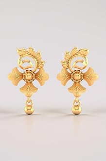 P.C. Chandra Jewellers Womens 22KT (916) Yellow Gold Floral Drop Earrings With Ornate Design And Ball Accent - 0.95 Grams