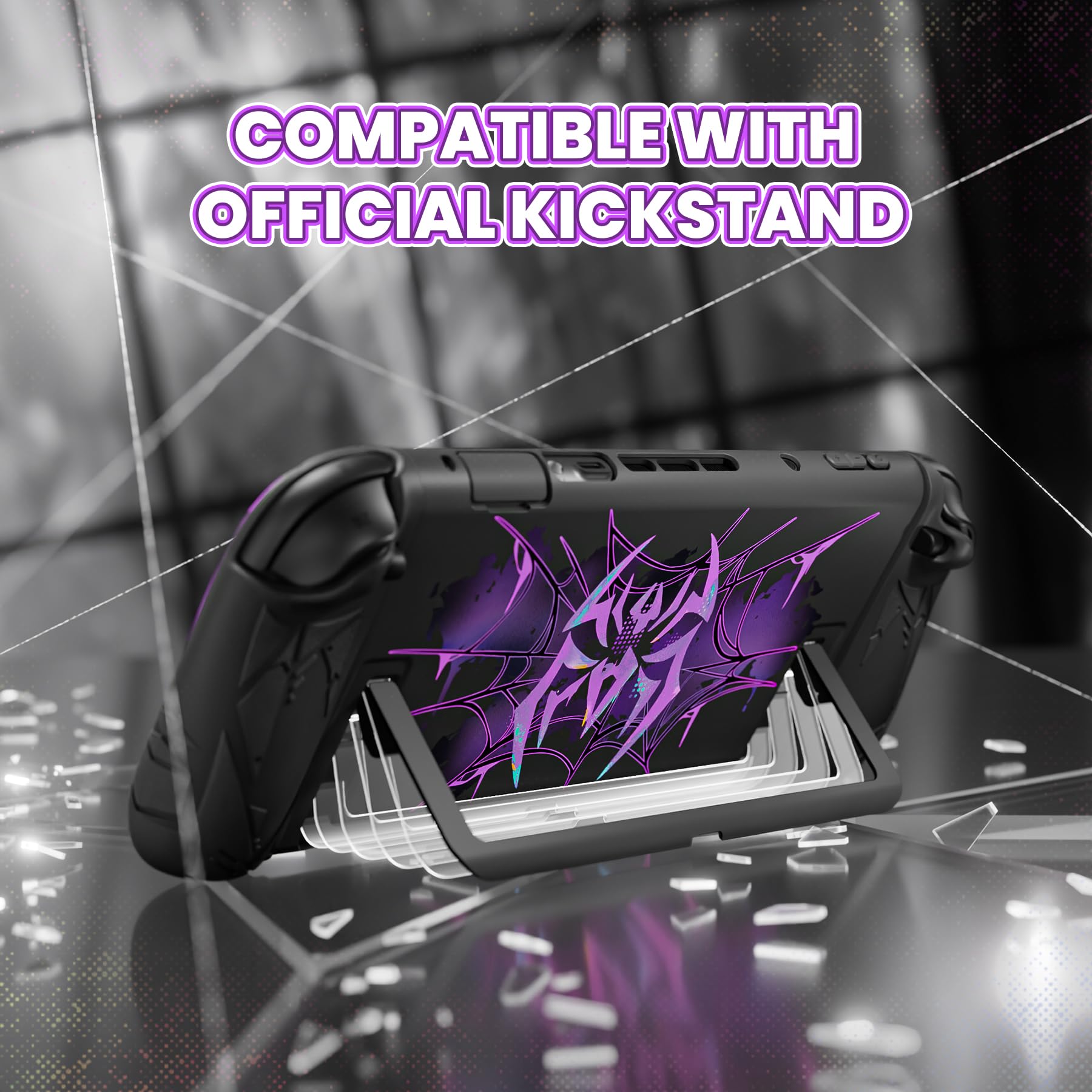 PlayVital Cyber Spider Protective Case for Nintendo Switch 2, Ergonomic Anti-Slip Silicone Grip Covers, Dockable Hard Case Shell for Switch 2 with Joystick Cap, Shockproof Skin - Black - 4