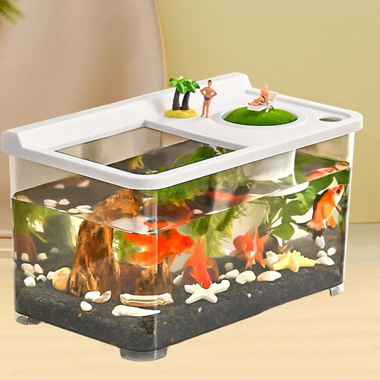 Generic Mini Betta Fish Tank Reptile Terrarium Tank Clear View 34x21x20cm Small Fish Aquarium Tank Mini Bowl for Betta Fish Terrapin, White