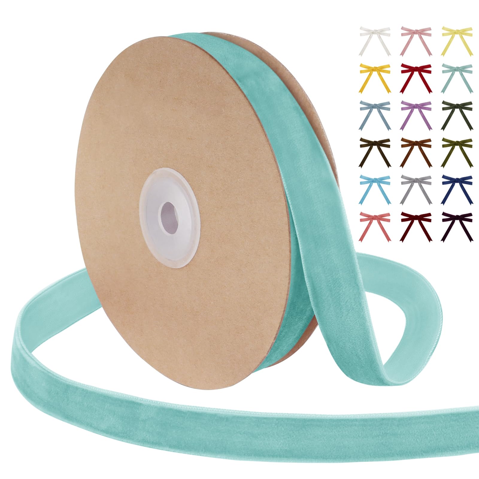 Uiopa Aqua Blue Velvet Ribbon, 20mm x 9m Single Face Wrapping Ribbon, Vintage Velvet Ribbons for Gift Wrapping, Wreaths, Wedding, Party, Home Decor, DIY Crafts