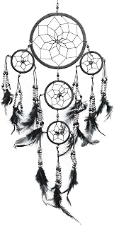 Pink Pineapple Atrapa Sueños Pequeña Bohemio: Arte de Pared de Dreamcatcher Colgante Ético con Plumas y Cuentas, de Color Negro con Diseño de Ganchillo Tradicional - 12cm de Ancho, 35cm de Largo