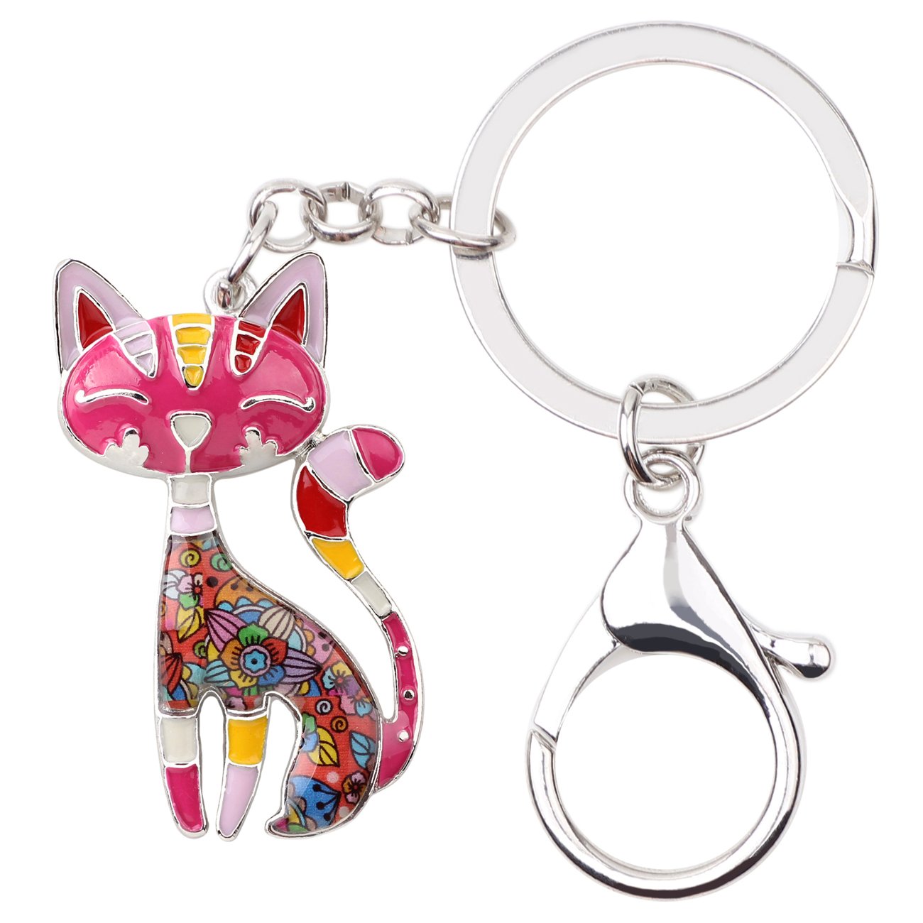 BONSNY Enamel Alloy Chain Cat Key Chains For Women Car Purse Handbag Charms (Red)