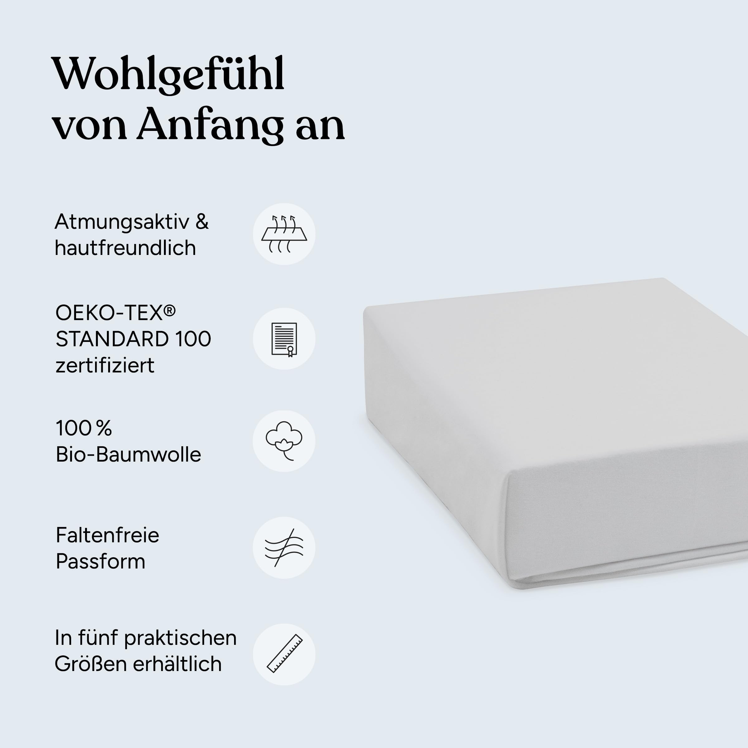 Ehrenkind Spannbettlaken 120x200 Bio-Baumwolle Oeko-TEX 100 Atmungsaktiv 160 g/m²
