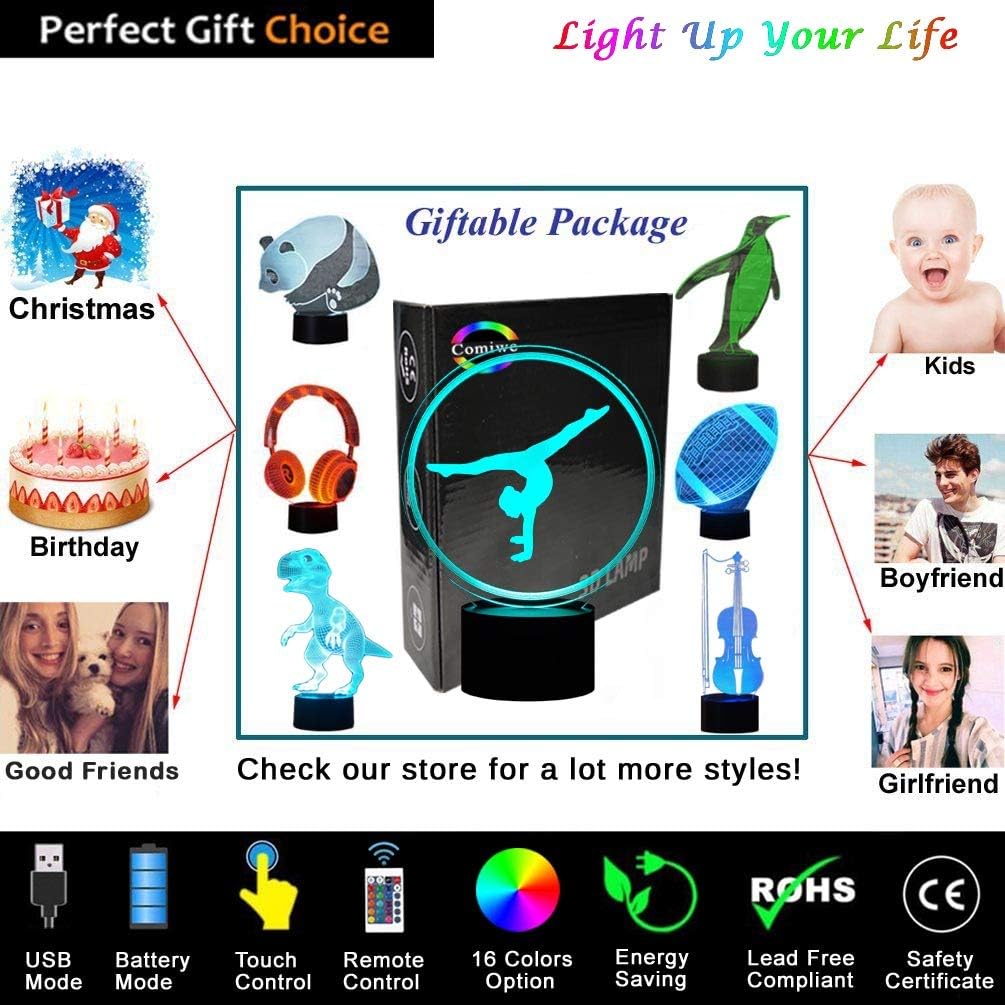 Gymnastics Yoga 3D Illusion Night Light Toys,16 Colors Change Smart Touch & Remote Control,Home Decor LED Bedside Desk Lamp,Christmas Birthday Gift for Girls Boys Kids Adults Friends & Family