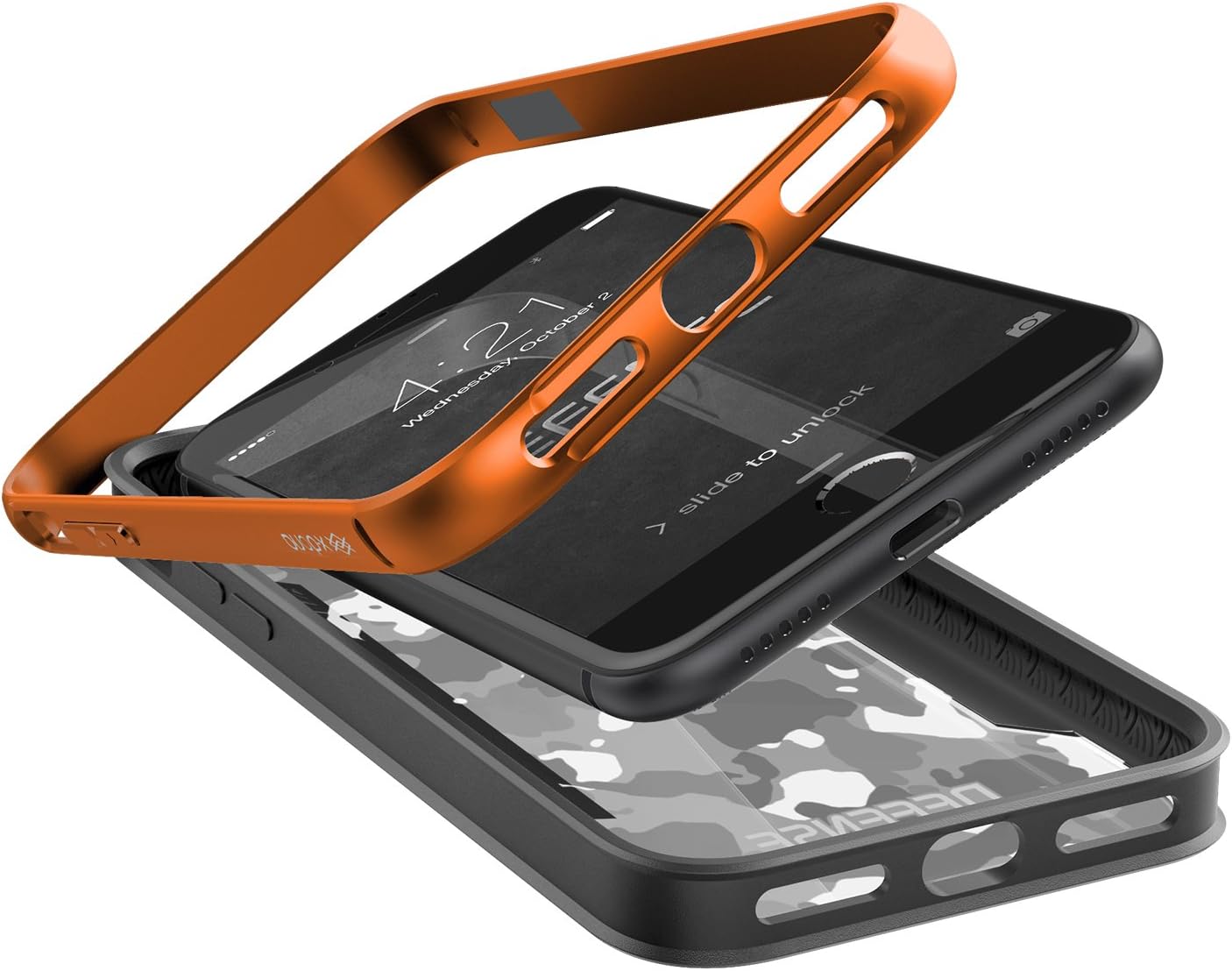 X-Doria iPhone 7 Plus Case, Defense Shield Series - Military Grade Drop Tested, Anodized Aluminum, TPU, and Polycarbonate Protective Case for Apple iPhone 7 Plus, [Orange Camo]