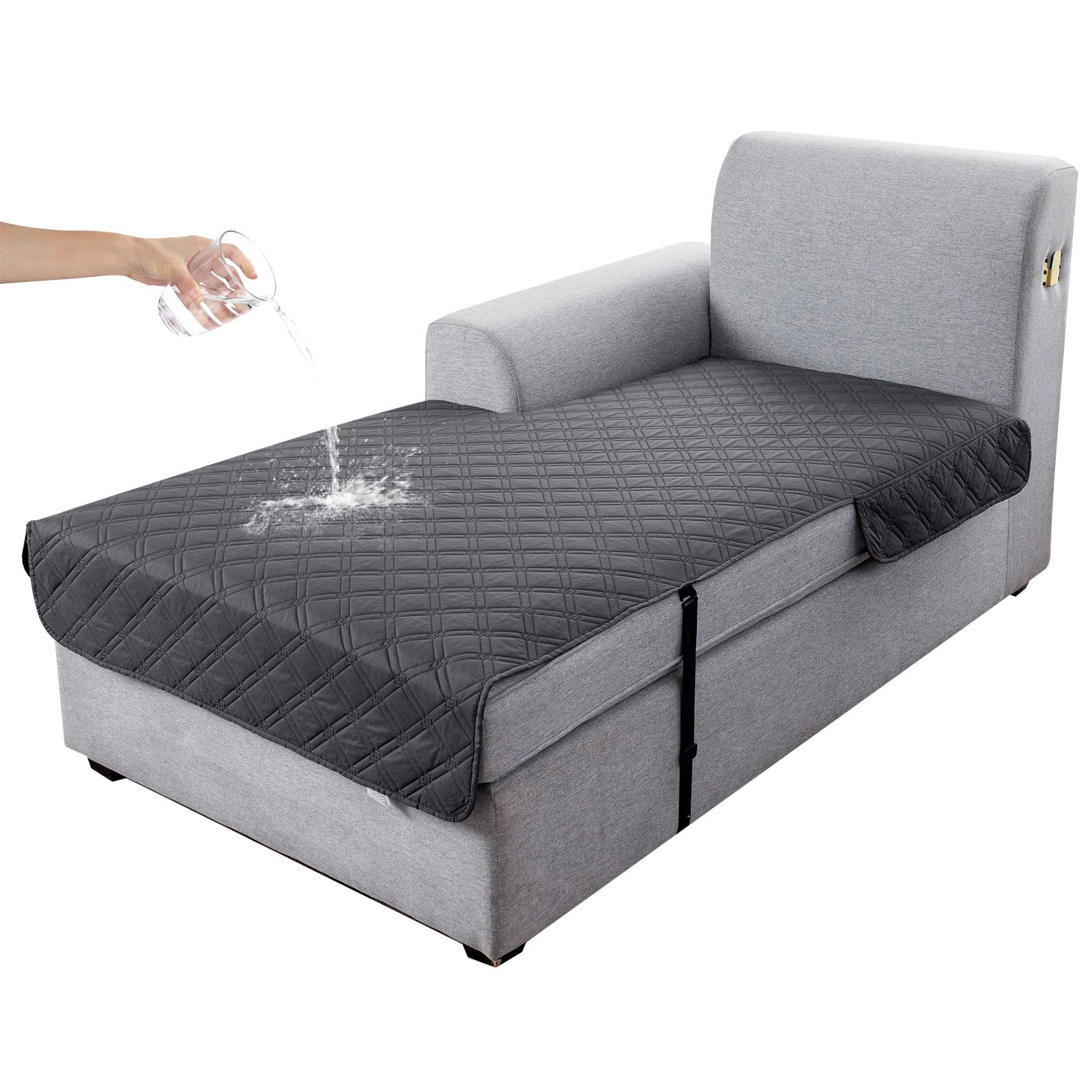 Genina L Shape Couch Cover, Sectional Couch Chaise Covers, Waterproof Washable Sofa Covers for Left L Shape Chaise Lounge, Anti-Slip Sofa Slipcovers for Dogs Cats Pet Friendly(Charcoal Gray)