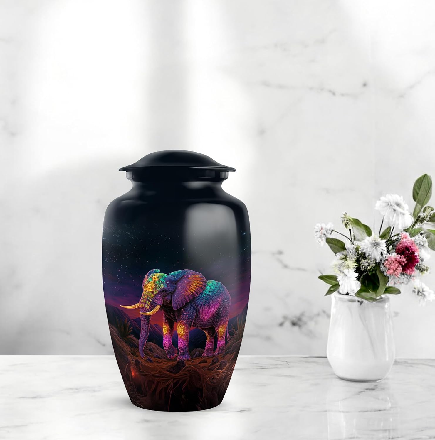 Elephant Urns for Human Ashes - Field Flowers Dad Cremation Urns for Human Ashes Adult Female and Male 10 Inch - Clouds Large Burial Urn - Memorial Urn for Daughter and Son
