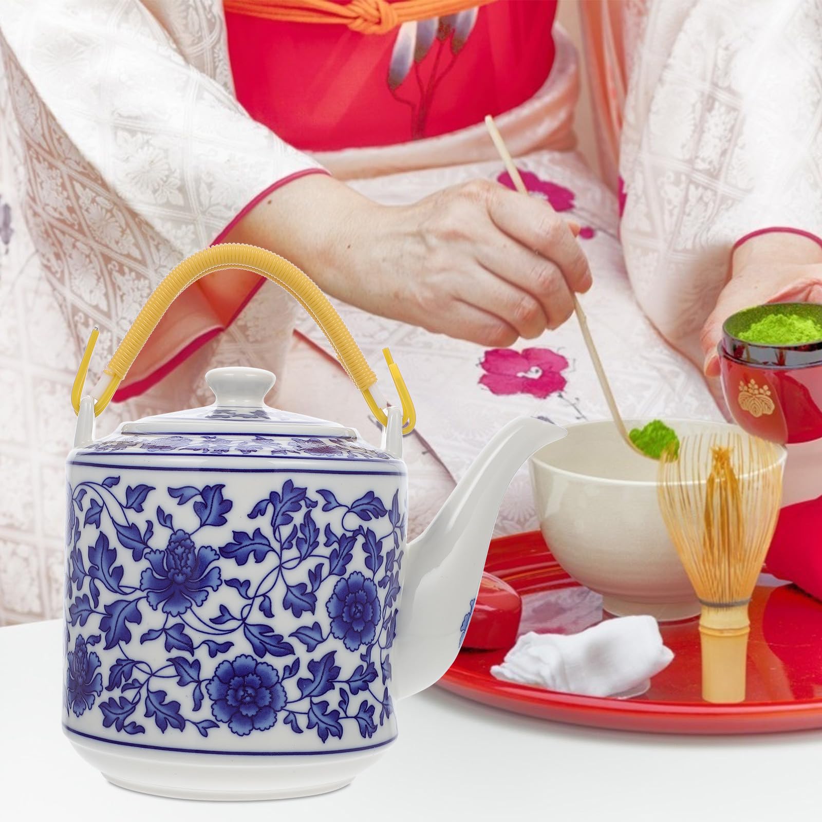 SHINEOFI Théière Chinoise en Céramique 2l Grosse Capacité, Style Chinois, Facile à Ranger et Polyvalente pour Bureau et Maison