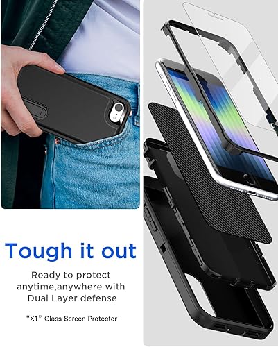 Miniatura 5 de AICase Funda protectora militar resistente para iPhone SE 3 generación (2022), 2 (2020), iPhone 876 con soporte integrado con protector de vidrio,