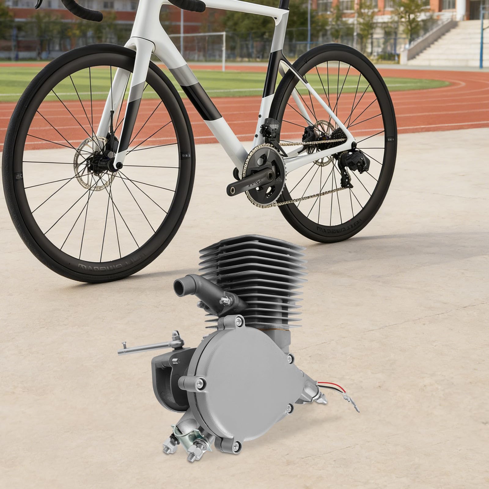 100CC 2-Takt Fahrrad Motor Kit 45km/h Höchstgeschwindigkeit, Luftgekühlt Einzylinder Benzinmotor mit 2L Tank, Umrüstsatz für 26/28 Zoll Mountainbike Rennrad Strandrad