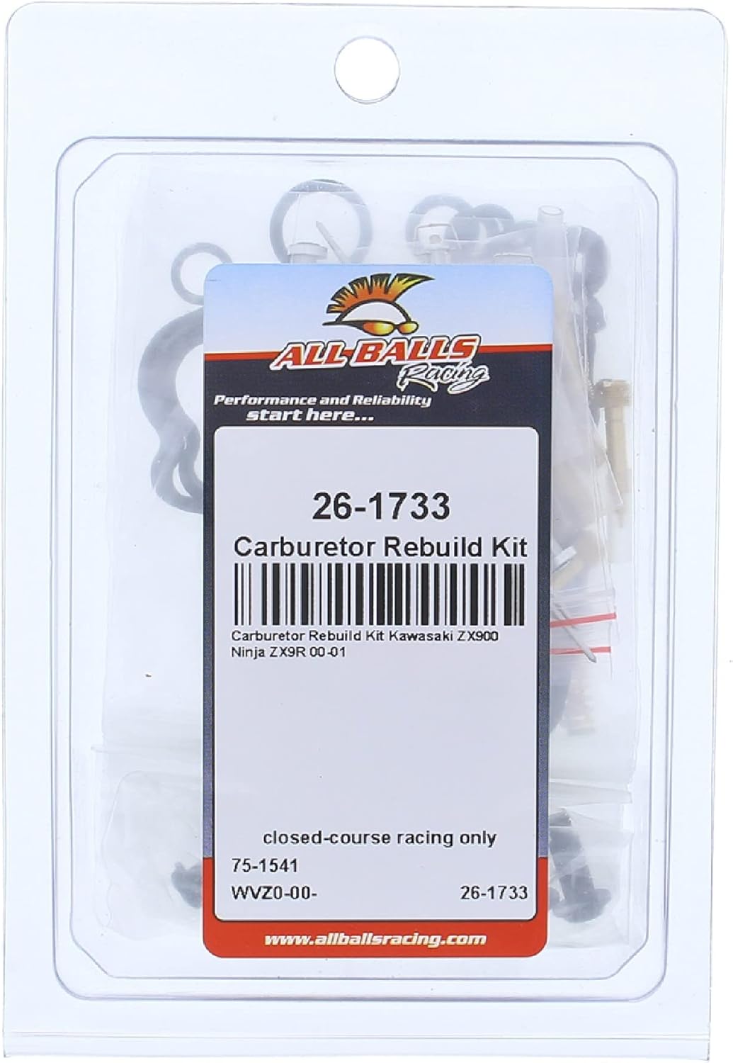 All Balls Racing 26-1733 Carburetor Rebuild Kit Compatible with/Replacement For Kawasaki ZX 9R Ninja (ZX 900E) 2000-2001