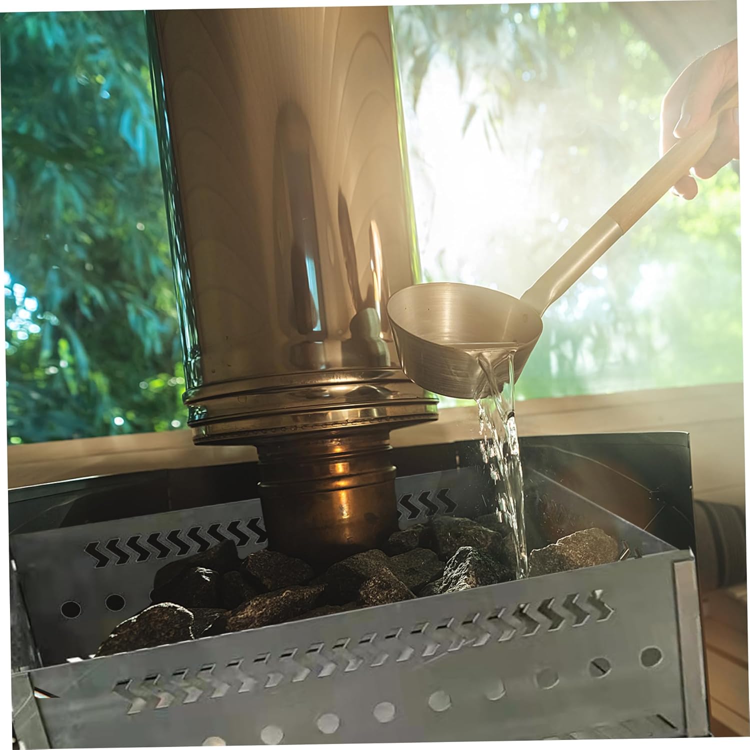 Sauna Stones Holder Large Capacity Ventilated Sauna Stones Basket Foldable Multi-Purpose Stainless Steel Basket for Charcoal, Wood Burning Stove, Outdoor Grill Charcoal Stainless Steel