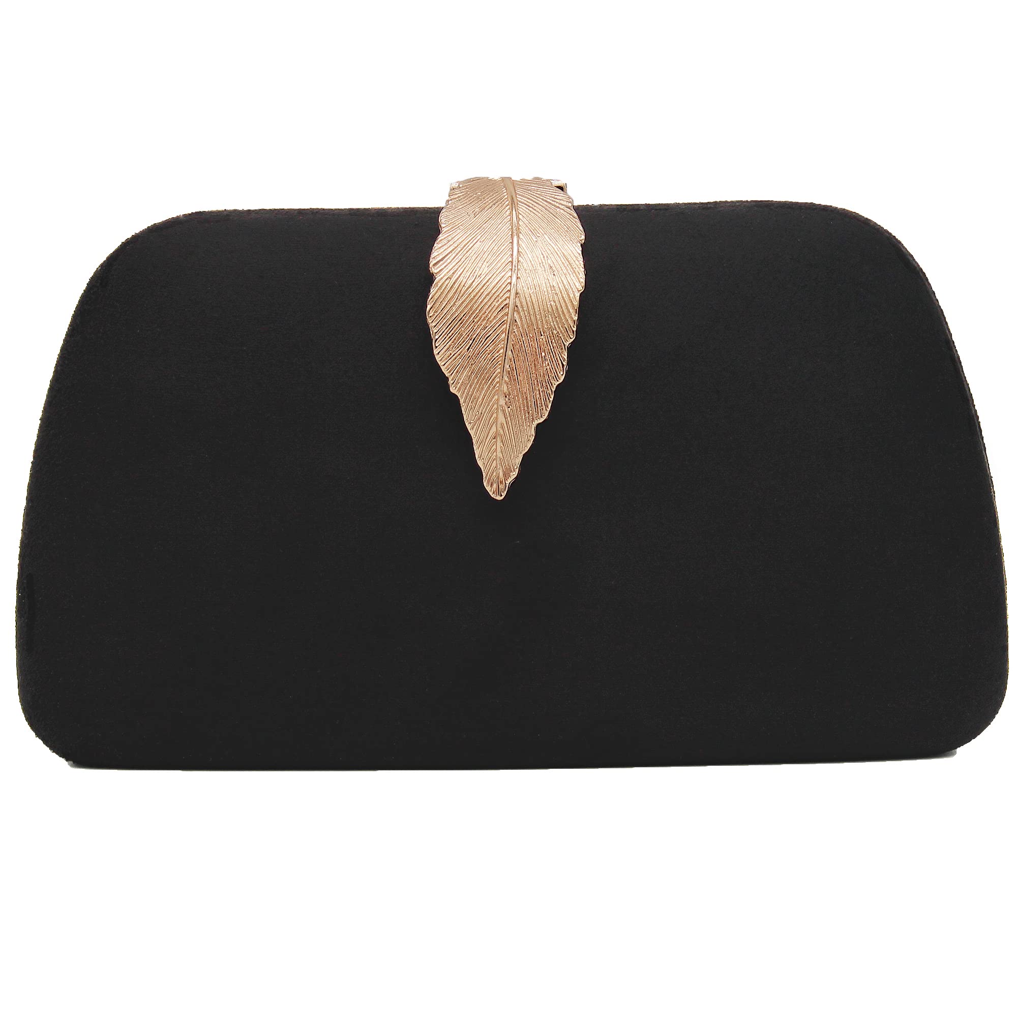 MilisenteClutch Purses For Women, Solid Soft Suede Evening Clutch Bag Shoulder Bag With Metallic Leaves Clasp